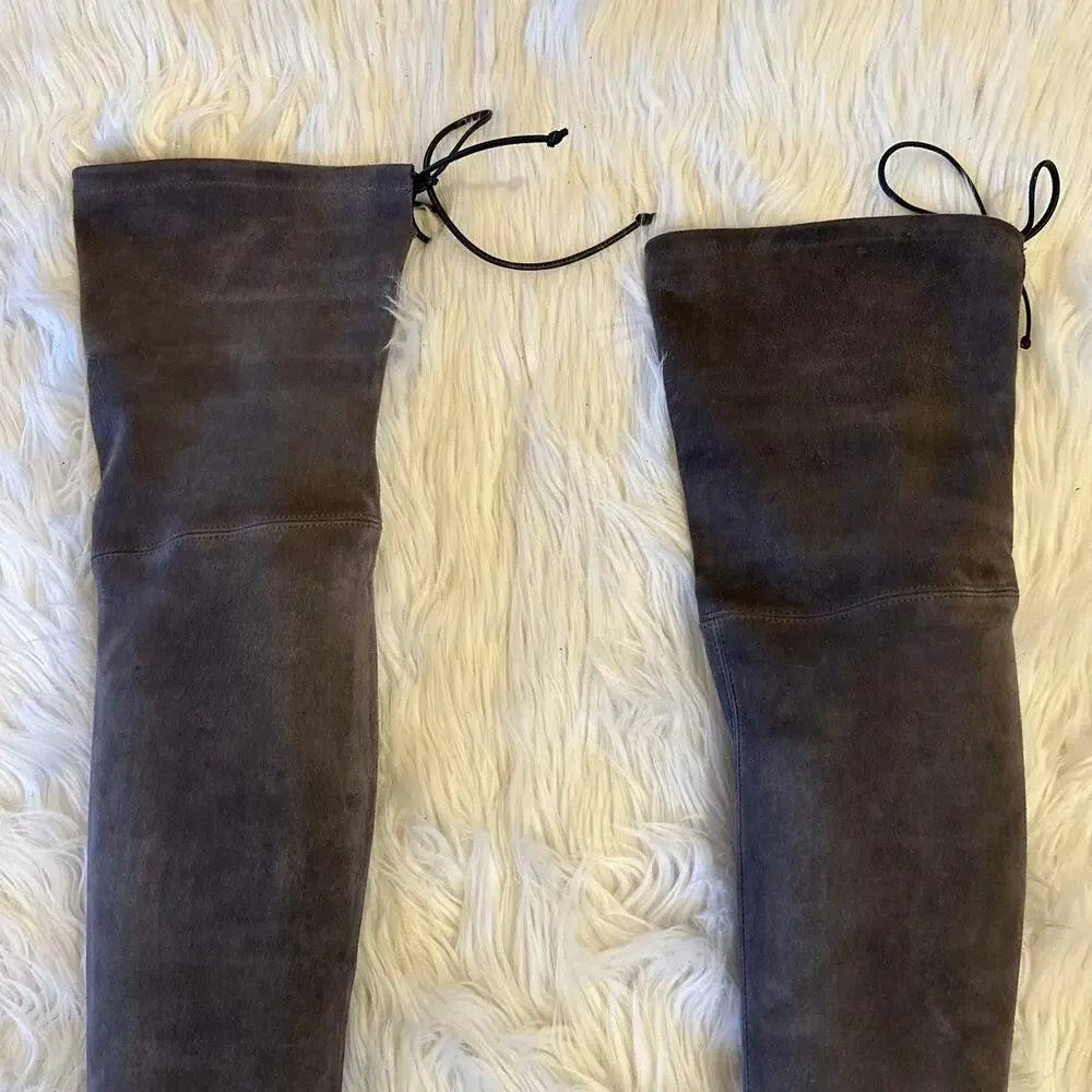 Stuart Weitzman Lowland Bold Boot Over The Knee High Boots Suede Block Heel Flat